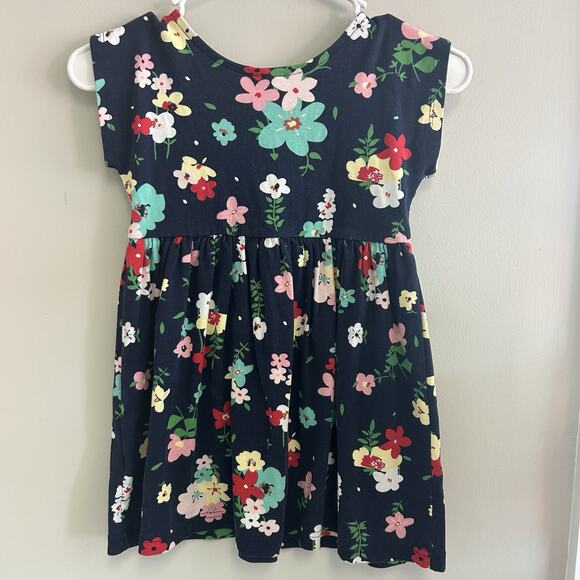 Hanna Andersson Navy Blue Floral Dress Short Sleeve Size 110 Cm US 5 Spring - Picture 4 of 6